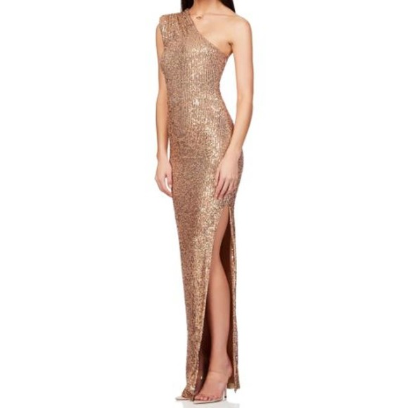 Nookie Dresses & Skirts - NOOKIE XL  Gold one shoulder bodycon Veda gown dress NWT $369 B71